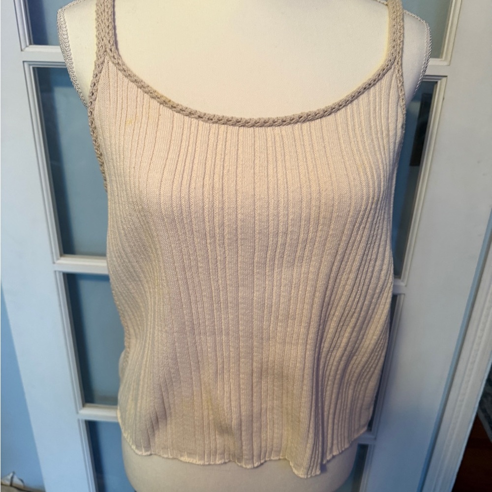 American Eagle Outfitters Cream Ribbed Tank Top